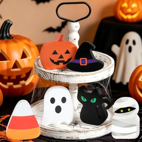 Halloween Wooden Decorations Set - 6 Pcs Table Signs - Ghost, Pumpkin & More - Variation of THIS listing
