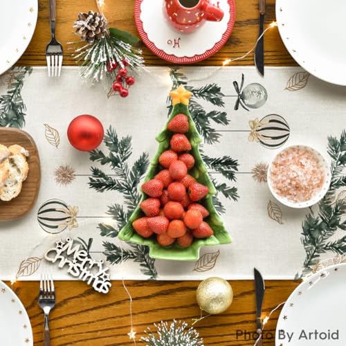 Xmas Balls Leaves Table Runner 13x36 Inch Home Party Decor Beige