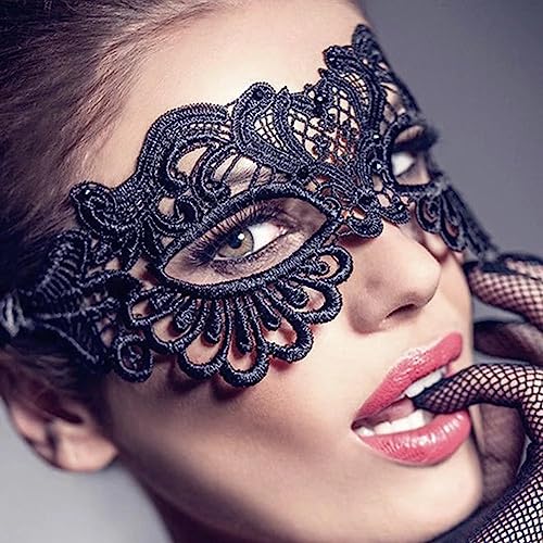 6-Piece Black Lace Eye Masks Set for Costume Parties and Masquerades