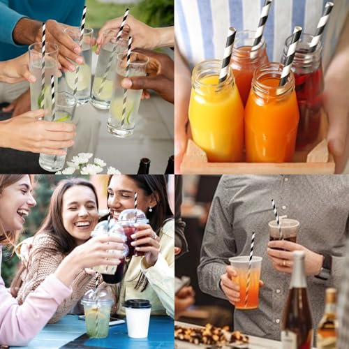 7.75 Inch Black Striped Paper Drinking Straws - Eco-Friendly 100 Pack