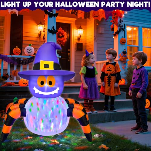Halloween Inflatable Spider with Rotating Colorful Lights 3.6 Ft Yard Decor