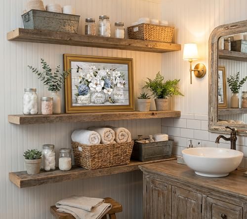 Hydrangea & Hummingbird Floral Canvas Wall Art - Rustic Bathroom & Living Room Decor 11x9in
