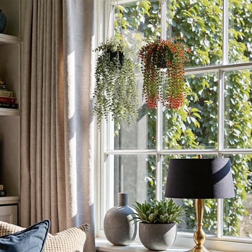 Artificial Hanging Plants with Black Pots - Fall Decor Set of 3 - Detachable Twines