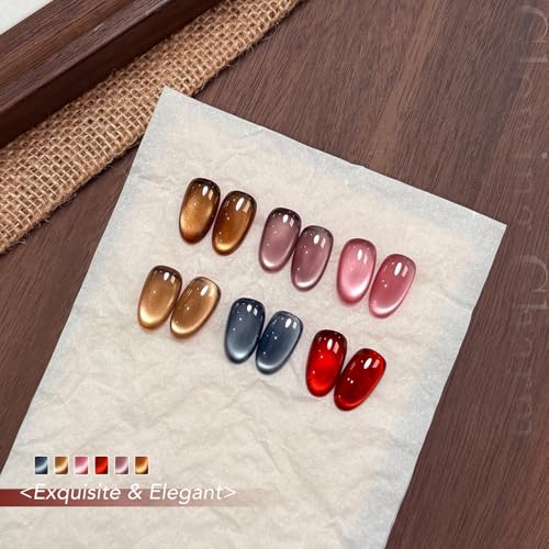 GAOY Glassy Cat Eye Gel Nail Polish Set 6 Colors - Butterfly Garden Variation