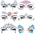 Multicolor Blue Face Jewels Stick On - 6 Sheets Rhinestones for Makeup & Festival