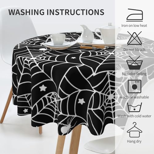 Spider Web Round Tablecloth 70 Inch Halloween Party Cover - Black & Spider Web Pattern