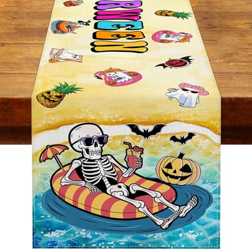 Summerween Halloween Table Runner Tropical Gothic Party Decor 13x72in