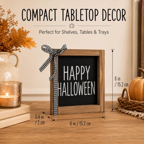 Happy Halloween Sign Indoor Home Decor - White - Rustic Wooden Wall & Shelf Accent
