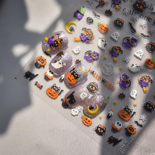 Halloween Nail Stickers Spooky & Cute 3D Decals - Style-2