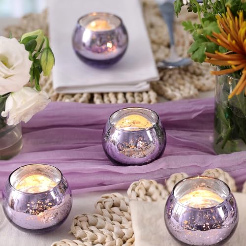 Purple Votive Candle Holder Set of 12 - Mercury Glass Tea Light Holders