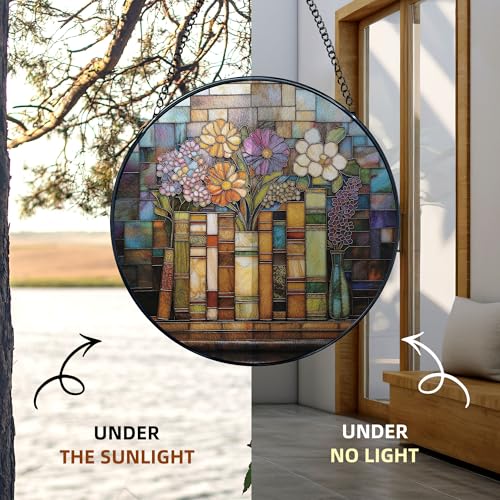 Wildflower Stained Glass Window Hanging - Book-B Variation, 7.9in Sun Catcher for Windows & Walls