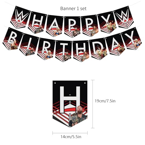 Black Wrestling Birthday Decorations Party Supplies Set with Banner, Cake & Cupcake Toppers, Balloons