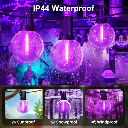 Purple Outdoor String Lights - 26Ft Waterproof Shatterproof Edison Bulbs, Dimmable Patio Decor