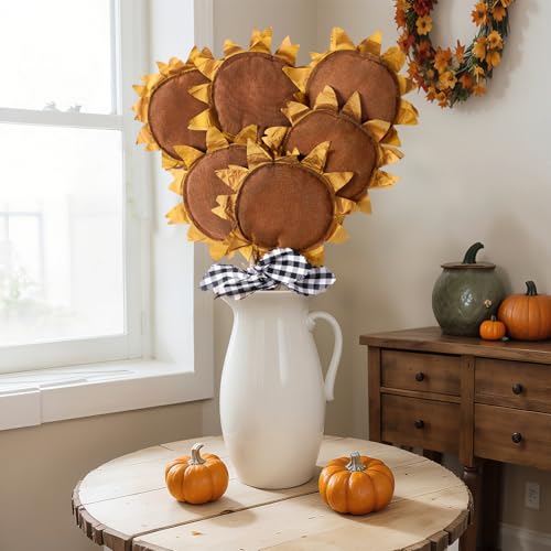 Artificial Sunflowers Set of 6 - Fall Primitive Fabric Flowers for Home Decor