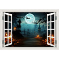 Halloween Fake Window Decal - Scary Spelo Alley Scene 48x32 Inch - Party Decor Sticker