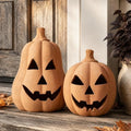 Set of 2 Handmade Terracotta Jack O'Lantern Halloween Decorations