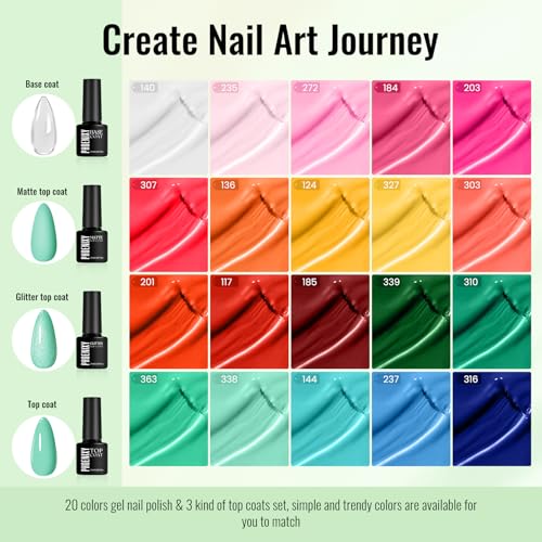 Phoenixy 24-Piece Gel Nail Polish Set with Base & Top Coats - Forest Breeze