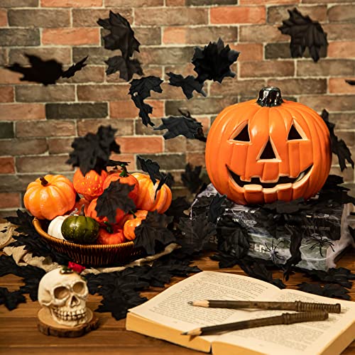 Black Artificial Maple Leaves Bulk 500pcs Halloween Faux Leaves for Decor & Crafts - 8cm