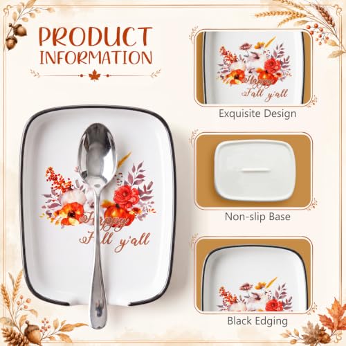 Fall Pumpkin Ceramic Spoon Rest 5.9 Inch for Stove Top - Autumn Kitchen Decor
