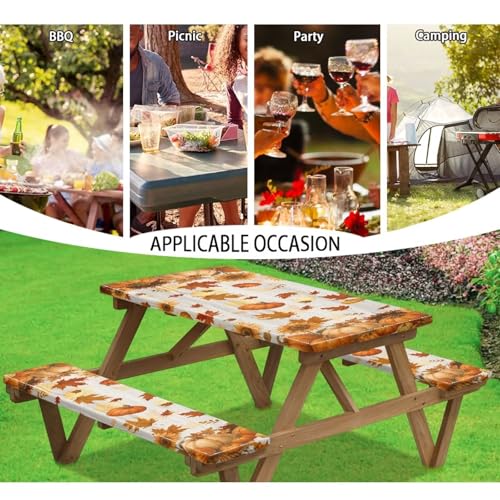 Outdoor Fall Picnic Table and Bench Cover Set - Pumpkins Sunflowers Maple Leaves, Small
