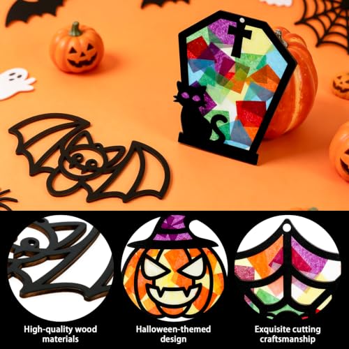 Black Halloween Suncatcher Craft Kit - 24 Wooden Ornaments & Supplies