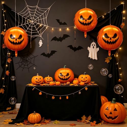 Halloween Pumpkin Foil Balloons Set - 2pcs 22 Inch Jack-O-Lantern Spherical Decorations