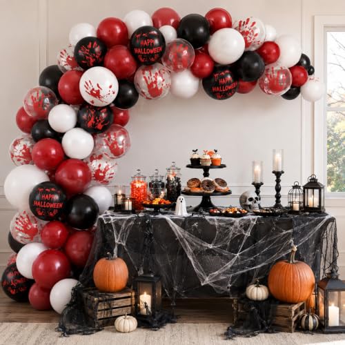 Halloween Bloody Balloons Set - Burgundy Red White with Black Black-Red Variation