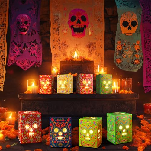 36 Pack Day of the Dead Sugar Skull Candle Holders & Luminary Bags