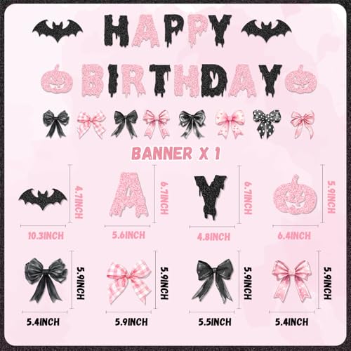 Pink Halloween Decorations Banner with Glitter Bow - Spooky Birthday Party Decor for Girl - Bow Boo Variation
