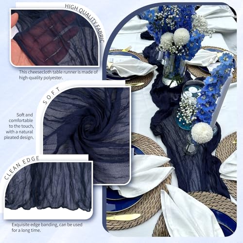 Navy Blue Cheesecloth Table Runner Set - 18 Pack, 10FT Rustic Wedding & Party Decor