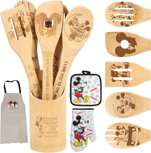 Gray Wooden Cooking Spoon Set with Apron & Oven Mitt - Kitchen Utensils & Gifts