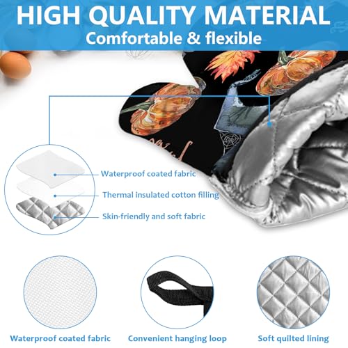 Halloween Pumpkin Autumn Maple Leaf Oven Mitts and Pot Holders Set - Heat Resistant Kitchen Baking & Grilling 4Pcs