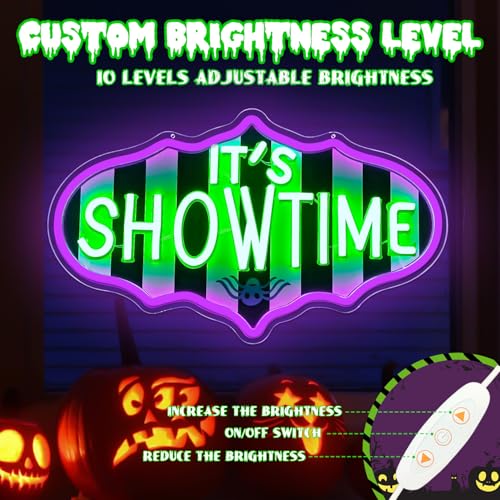 Show Time Neon Sign - Dimmable Halloween Neon Lights - Gothic Wall Decor