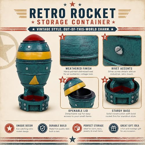 Mini Nuke Rocket Model Figurine with Storage Box - Retro Sci-Fi Desk Decor