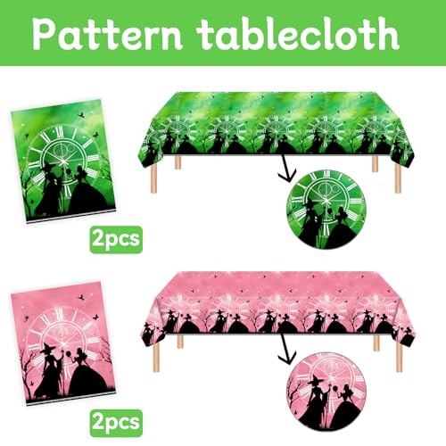 Pink and Green Witch Themed Disposable Tablecloth 54 x 108 Inches - Pack of 4