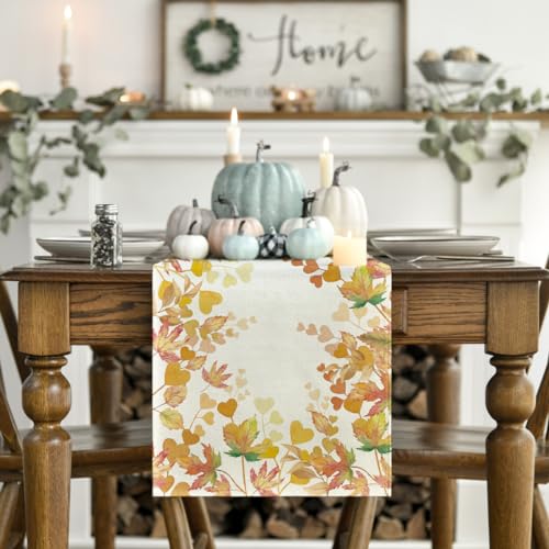 Orange Fall Maple Leaves Floral Table Runner 13x90 Inch for Dining & Home Decor