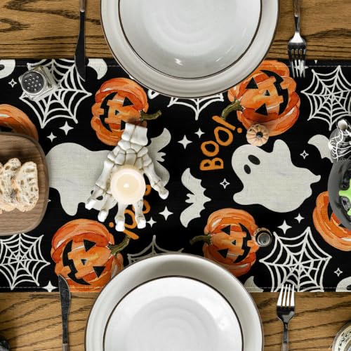 Artoid Mode Halloween Table Runner Black 13x90 Inch - Durable Polyester Decor