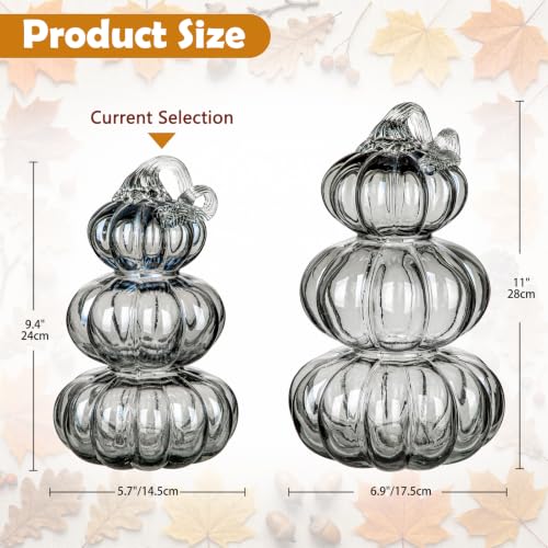 Black Medium Stacked Glass Pumpkin Decor - Fall Halloween Table Centerpiece
