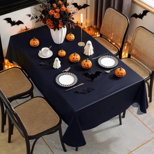 Vinyl Tablecloth with Flannel Backing - Navy Blue, 60 x 102 Inches, Waterproof, Rectangular