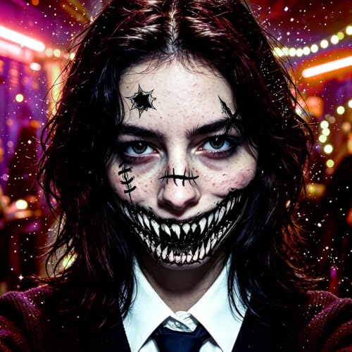 Halloween Face Tattoos Big Mouth Set - 14 Sheets Horror Makeup