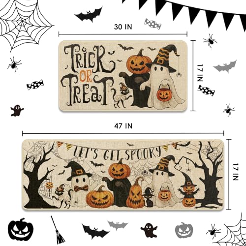 Halloween Pumpkin Kitchen Rugs Set of 2 Non Slip Washable - Fall Decor