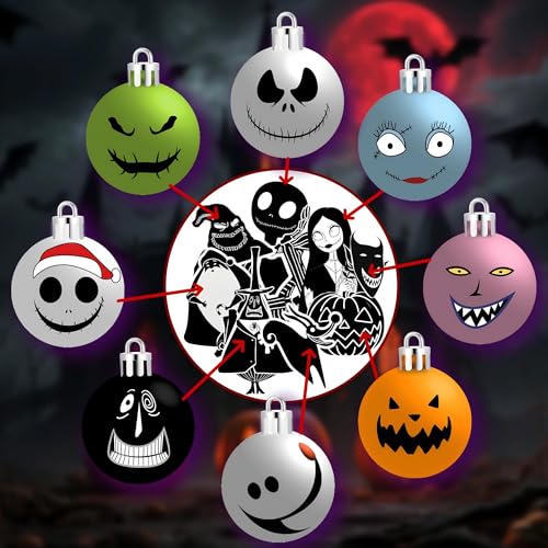 Halloween Christmas Spooky Ornament Set - 16 Plastic Holiday Balls for Tree Decoration