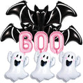 Pink Halloween Balloons Set with Ghost & Bat Decor - Cute Party Supplies with Boo Letters - Variation: Pink