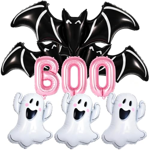 Pink Halloween Balloons Set with Ghost & Bat Decor - Cute Party Supplies with Boo Letters - Variation: Pink