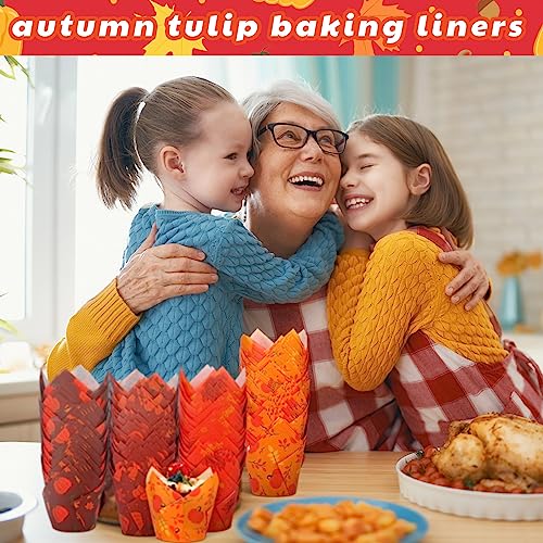 400 Pcs Fall Tulip Cupcake Liners Halloween Baking Cups Orange Pumpkins