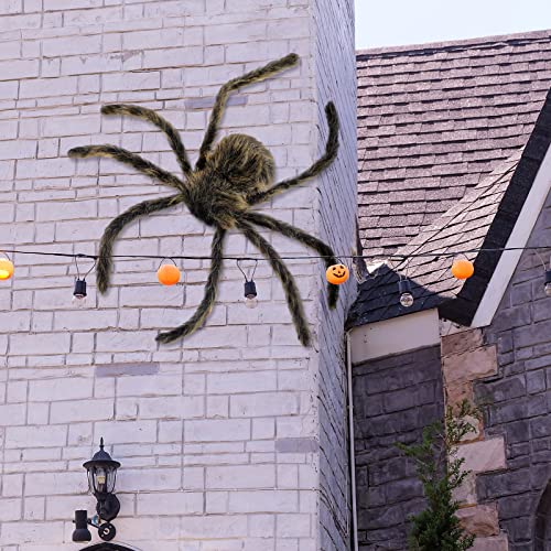 35.5 Inch Halloween Giant Brown Spider Decoration - Realistic Fuzzy Scary Prop for Haunted House & Yard