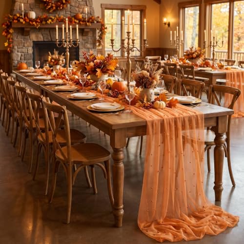 Orange Pearl Table Runner 120 Inch Fall Wedding Party Decor - 10ft