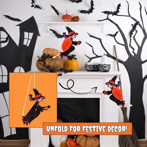 Halloween Hanging Honeycomb Witch Decorations - Orange, 12 Inches