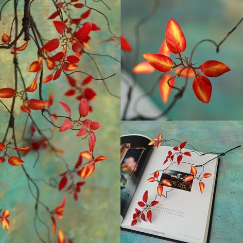 3Pcs Faux Tree Twig Branches Fall Leaves for Vase Decor - Red