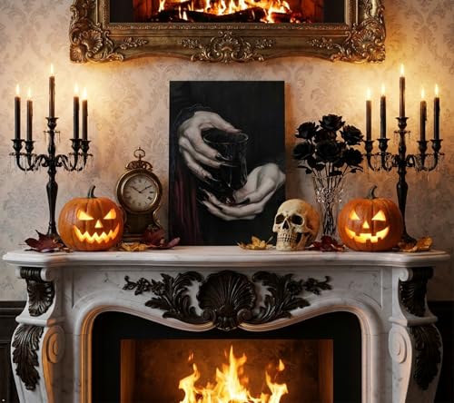 Dark Black Gothic Canvas Wall Art Vampire Clawed Hands Halloween Decor 24x36in